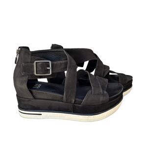 EILEEN FISHER‎ Boost Wedge Platform Black Sandals Size 8.5